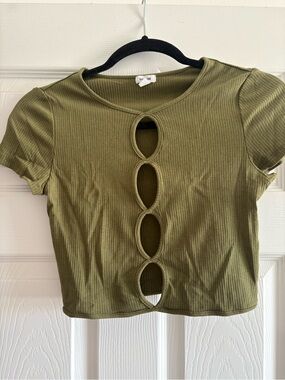 Olive Green Cutout Ribbed Crop Top garage